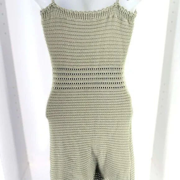 Sage Green Crochet Button Front Dress  Boho Coastal Summer Clean Girl SZ XS W167 - Picture 2 of 8